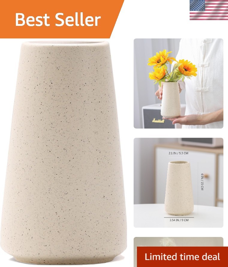 Elegant Beige Ceramic Vase, 6” - Perfect Minimalist Home Decor Accessory