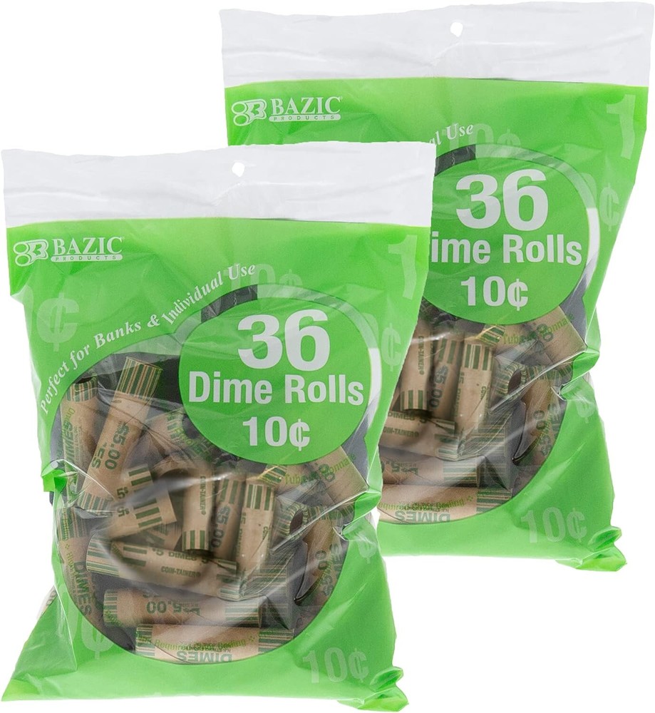 2 Pack (72ct.) Dime Coin Wrappers Rolls, Durable Preformed