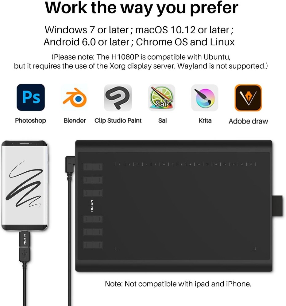 Inspiroy H1060P Graphics Tablet - 8192 Pressure Sensitivity