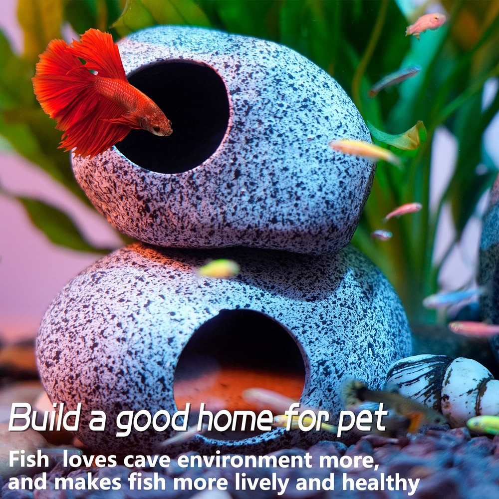 Ameliade Aquarium Decorations Cave Fish Tank Medium (1 Piece), Stone