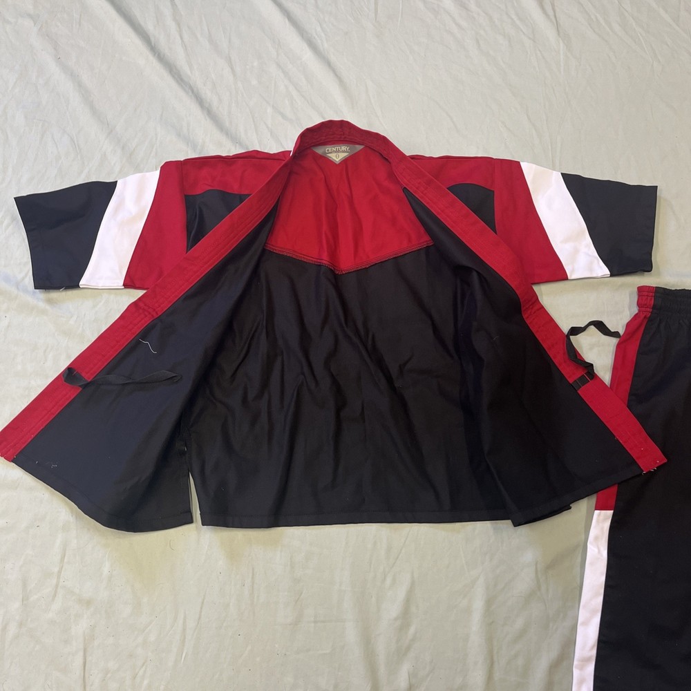 Century Karate Sparring Gi Size 0 Black Red & White Top & Bottom Draw String