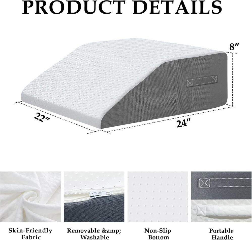 8" Leg Elevation Pillows Memory Foam Leg Support Bed Wedge Pillow Leg Elevate...
