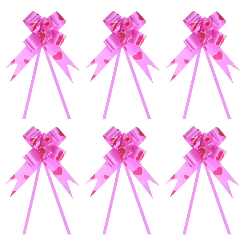100Pcs 3.3inch Pull Bows Ribbon Gift Wrapping Pull Bow Heart Pattern Rose Red