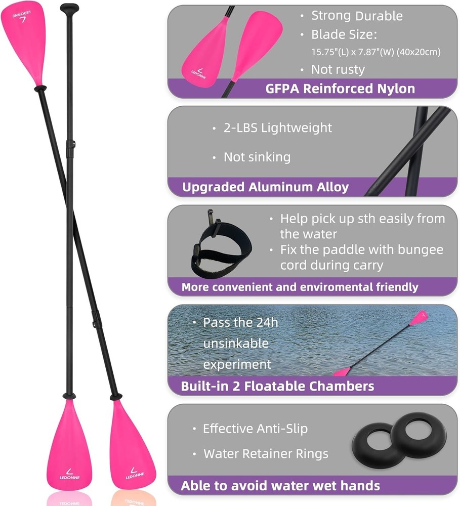 SUP Paddle 4-Piece Adjustable Kayak Paddle Floating Lightweight Paddle Board ...
