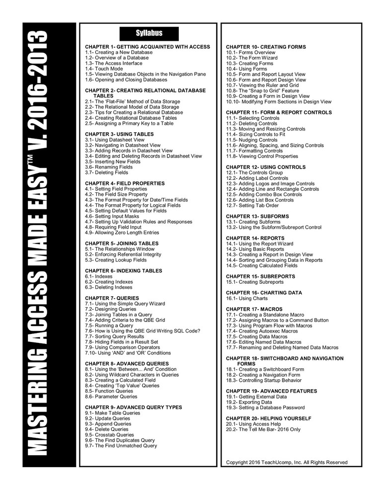 MICROSOFT ACCESS 2016 DELUXE Training Tutorial Course with Quick Reference Guide