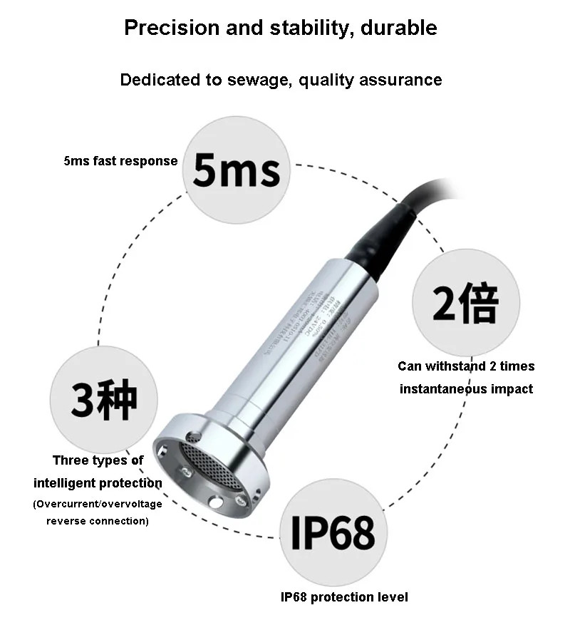 Liquid Level Transmitter Anti-Blocking Sewage Static Pressure Pool Sensor Type