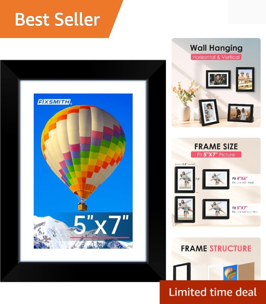 Lightweight 5x7 Black Frame for Tabletop & Wall – Ideal for Gifting Memories