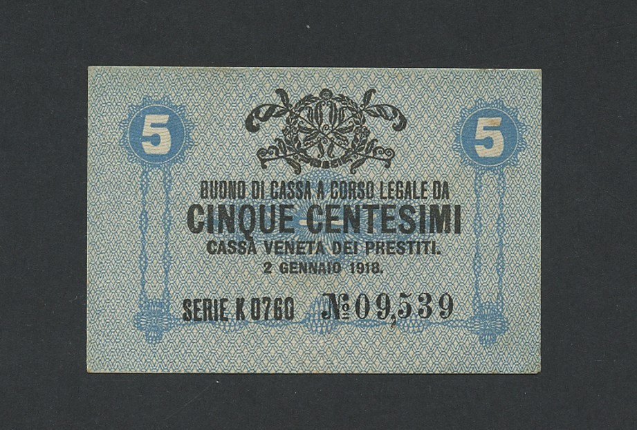 ITALY 5 centesimi note 1918 Venice Krause M1 Banknotes