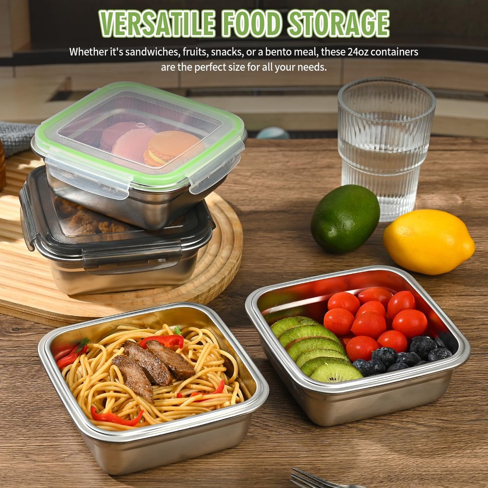 monoan 2 Pack Sandwich Containers, 24oz Stainless Medium, Black – 2-Pack