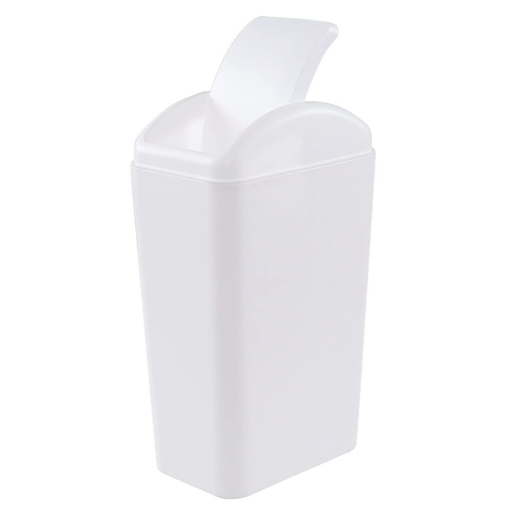 1 Pack Plastic Swing Lid Trash Can, Swing Lid Waste Bin, White
