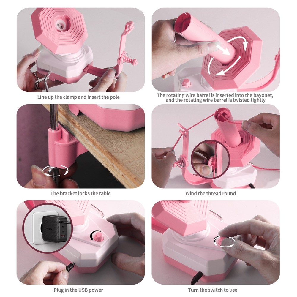 USB Automatic Bobbin Winder Yarn Thread Wool Winding Machine for Sewing (Pink)