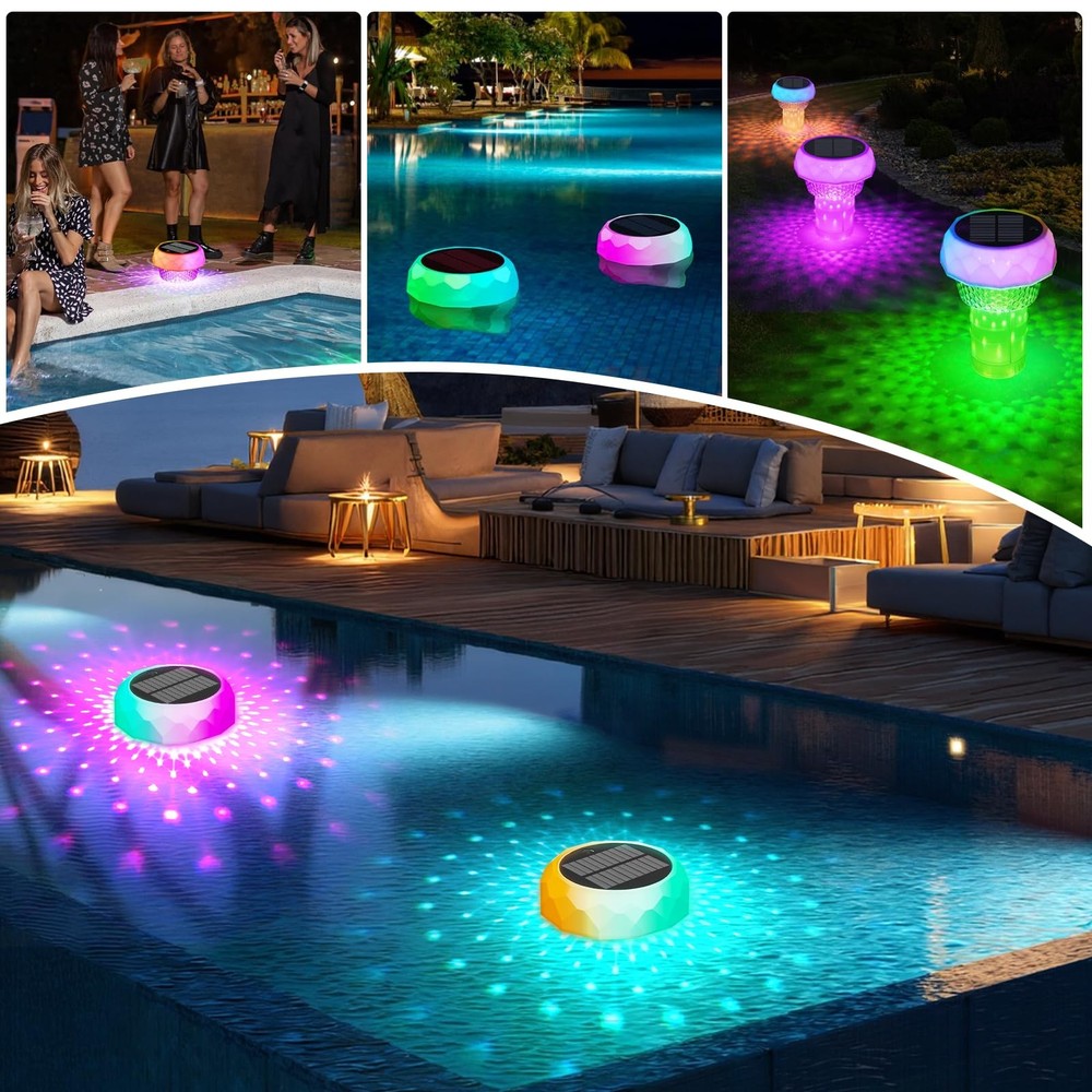 2 Pack Solar Pool Chlorine Floater with Remote, Pool Lights That Float, 8 Modes