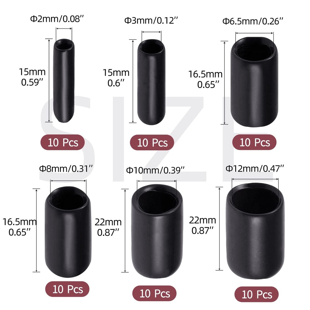 Aleric Rubber End Caps -60pcs Flexible Screw Thread Protector Covers Rubber Bolt