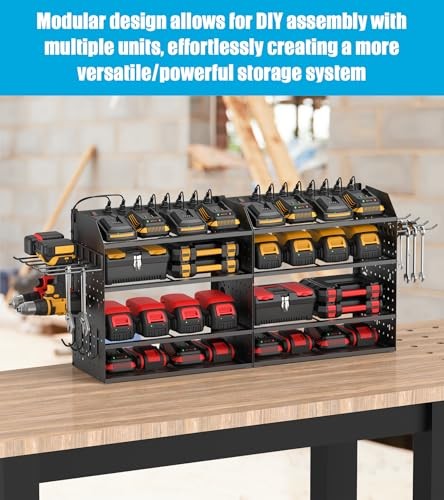 Modular Desk Power Tools Organizer with Charging Station, 4 Layer 6FT Black