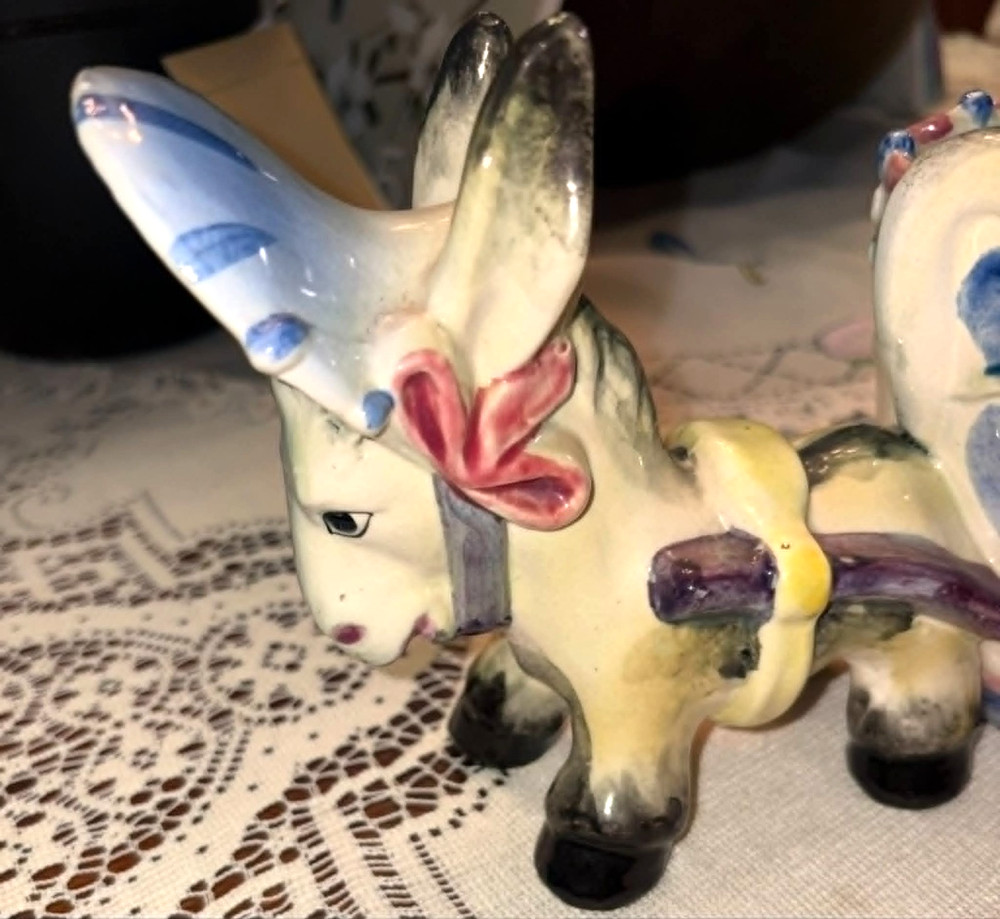 Vintage Donkey / Burro Pulling Cart Decorative PLANTER