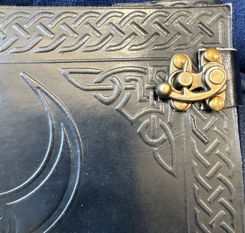 Moon Leather Journal with Deckle Paper Leather Diary Unlined Black