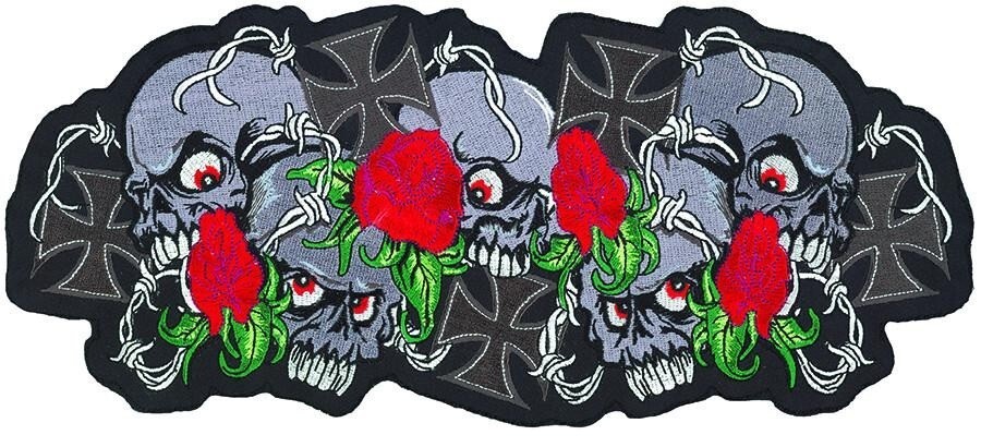 NWOT LETHAL THREAT SKULLS N ROSES PATCH 12.5"x6" LT30045
