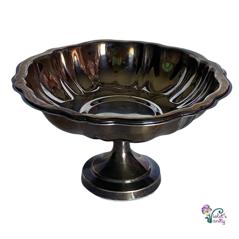 ONEIDA Silversmiths Round Silverplate Compote Candy Nut Dish Bowl Scalloped 3.5”