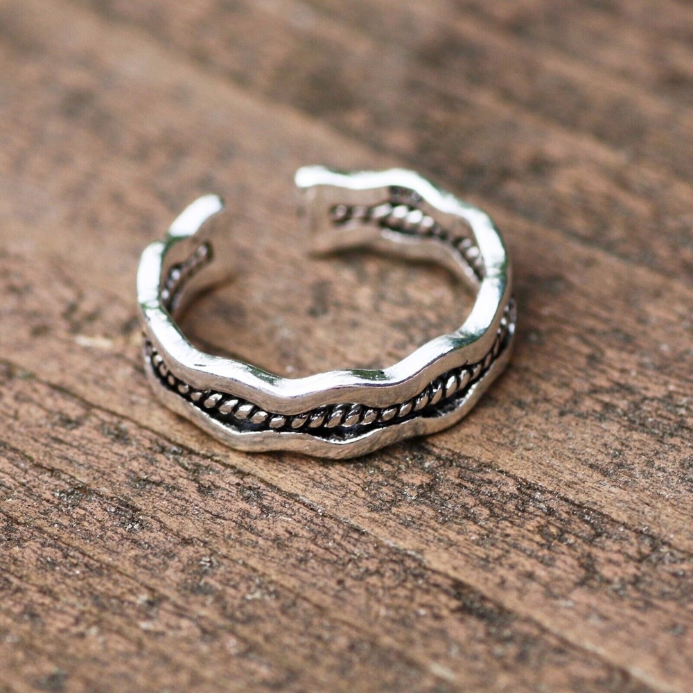 Woven Wave Open Work Band Sterling Silver, Handmade, Adjustable Size 4 3/4 up