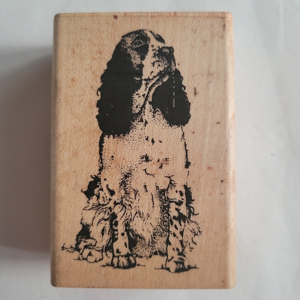 Vintage 2000 Rubber Stamp Cocker Spaniel Dog Realistic Mounted