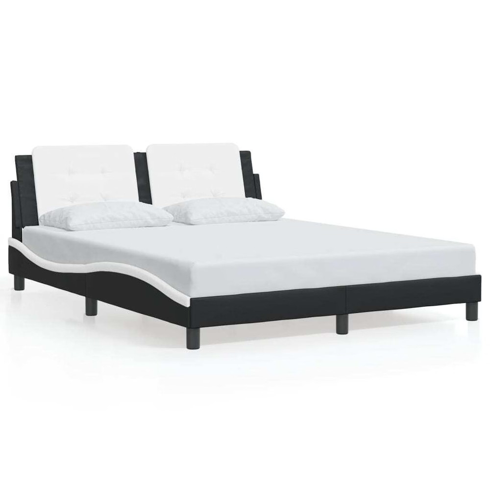 Bed Frame Black and White Faux Leather Full Durable Bed Frame