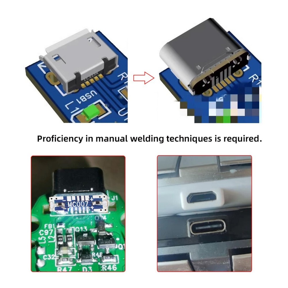 5 Pack Micro USB 5Pin to USB C Socket Port Repair Replacement Solder Adapter