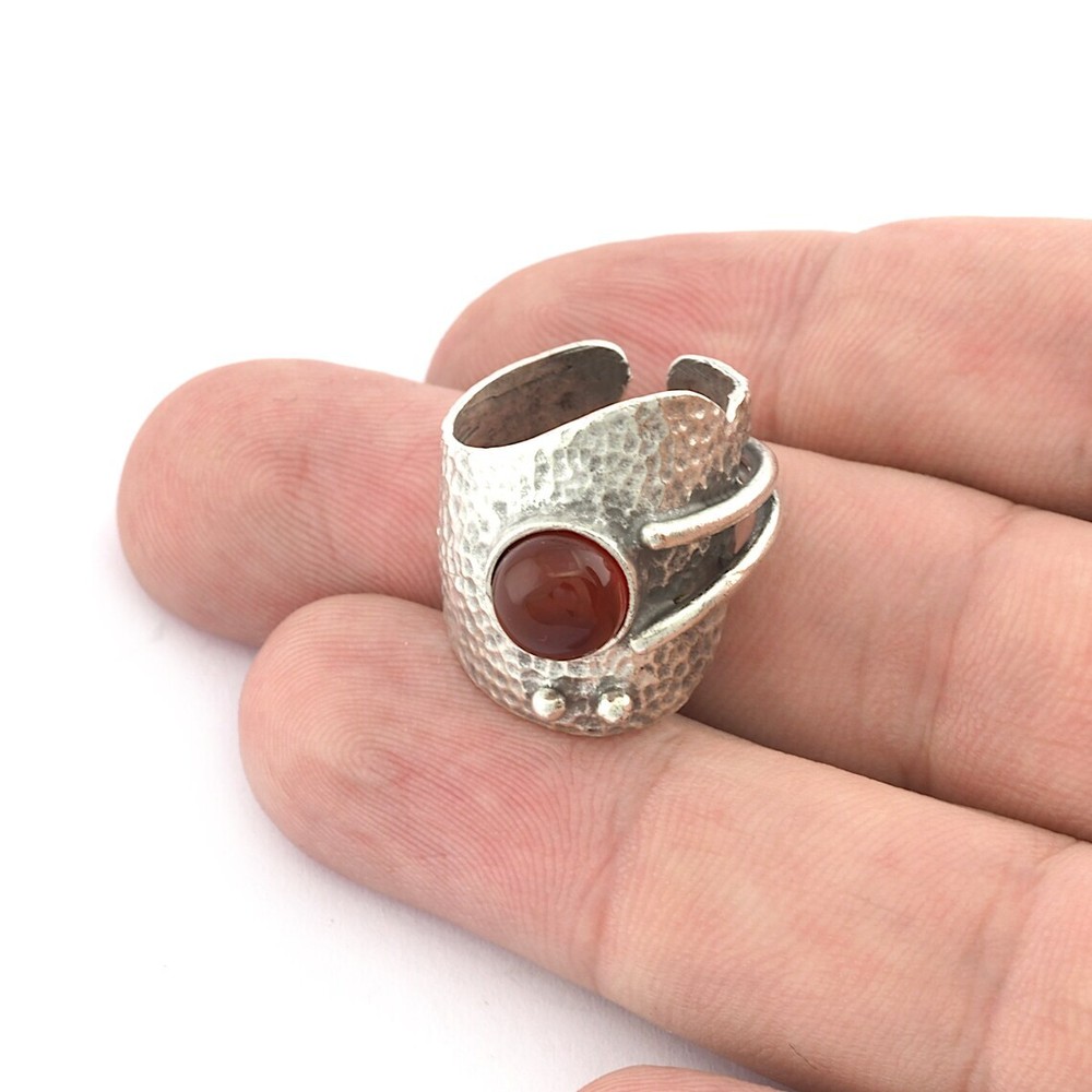 Hammered Ring Adjustable Round Blank Bezel Raw-Shiny silver,gold 8us size 5449