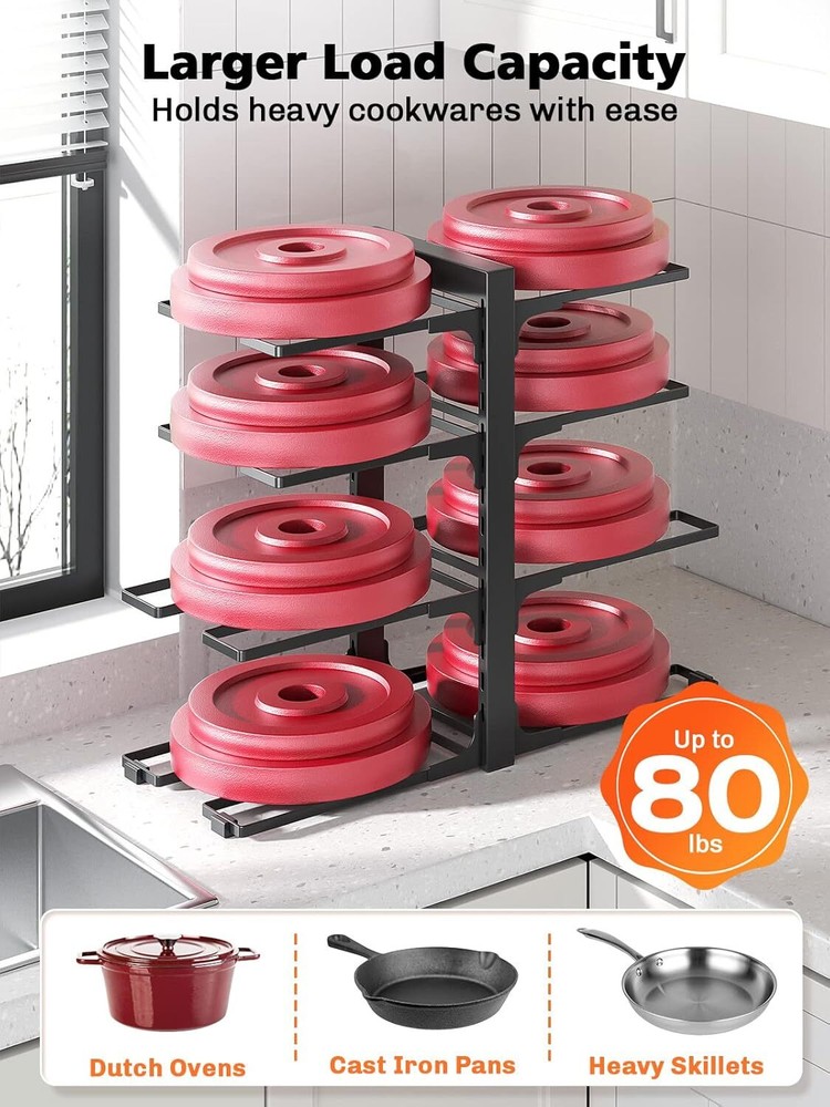 8 Tier Heavy Duty Adjustable Pan Organizer for Kitchen Cabinet Storage