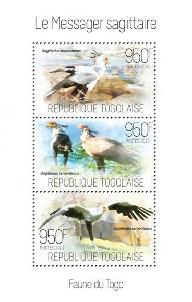 2013 TOGO MNH.  SECRETARY BIRD  Y&T Code: 3481-3483  |  Michel Code: 5259-5261