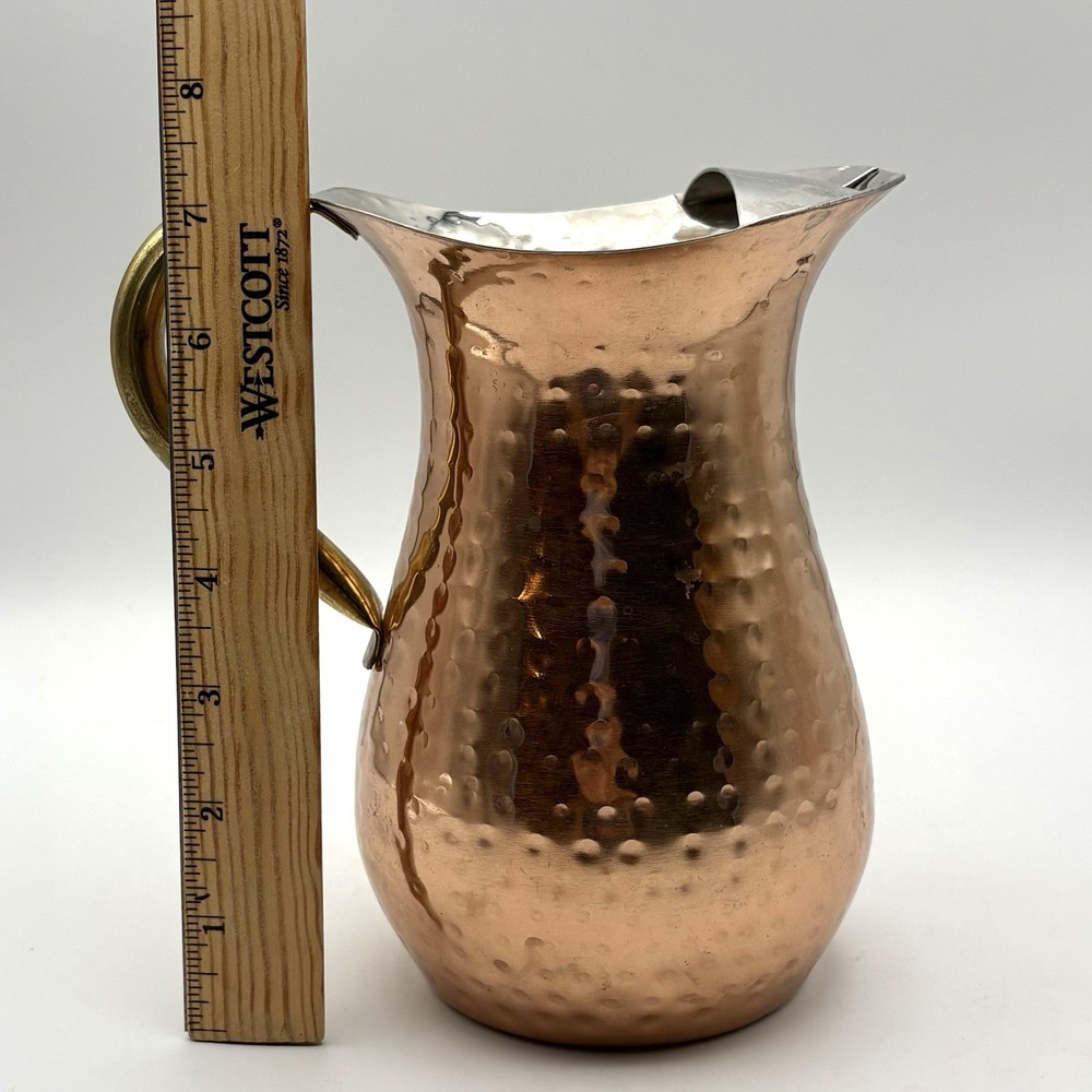 Vintage ODI Hammered Copper Pitcher With Brass Handle