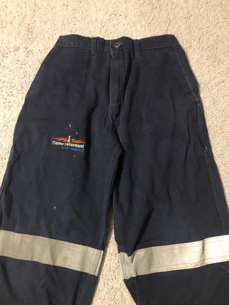 Flame Retardant Acid Resistant Adjustable Work Pants Size 32 Blue Welding