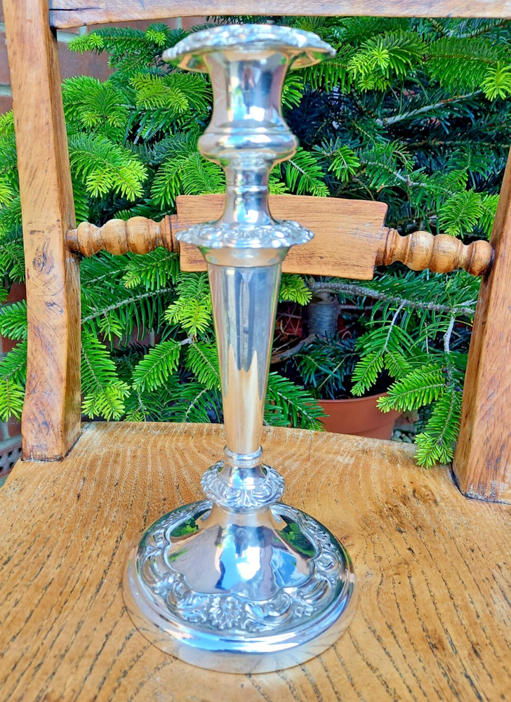 Antique Large Silver Plate Candlestick Holder