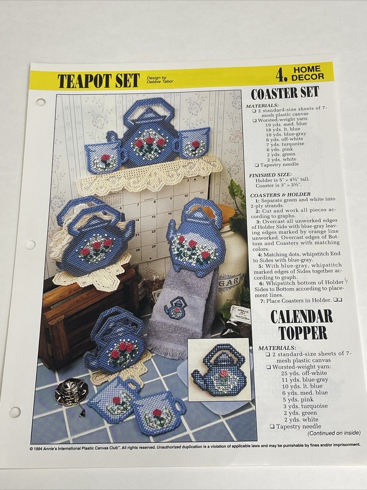 Teapot Set Annie's Attic Plastic Canvas Pattern