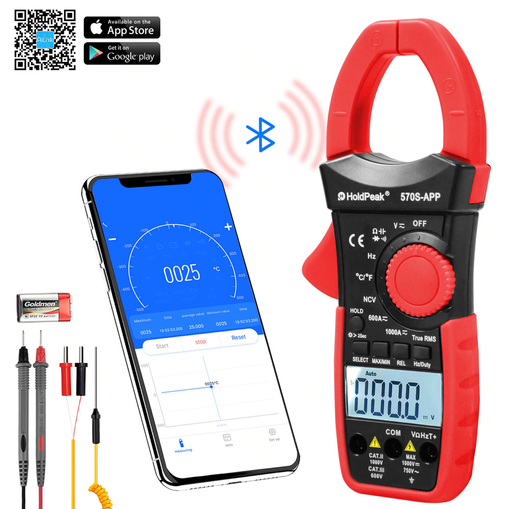 HOLDPEAK Digital Clamp Meter 6000 Count Multimeter with Auto Range,AC/DC Voltage