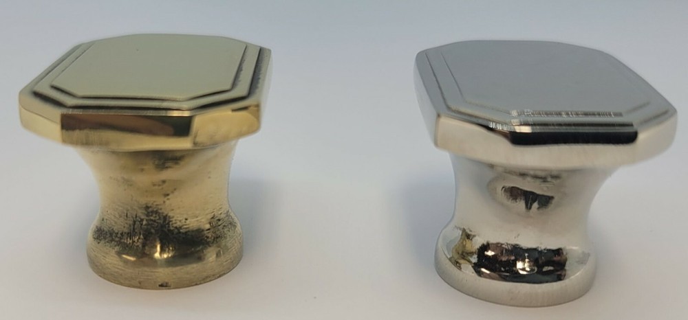 1-1/4" Oblong Octagonal Knob Polished Solid Brass Nickel pull desk small cabinet