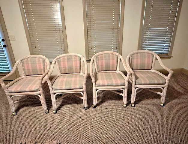 Vintage McGuire Wheat Sheaf Dining /Breakfast Table W/4 Rolling Chairs