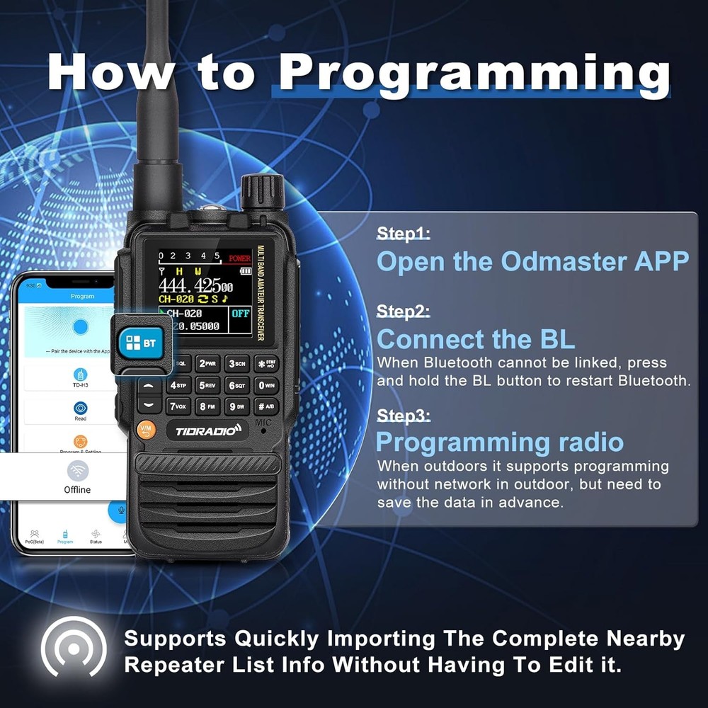 TIDRADIO TD-H3 GMRS Radios Handheld, APP/Web Bluetooth Programming, Black