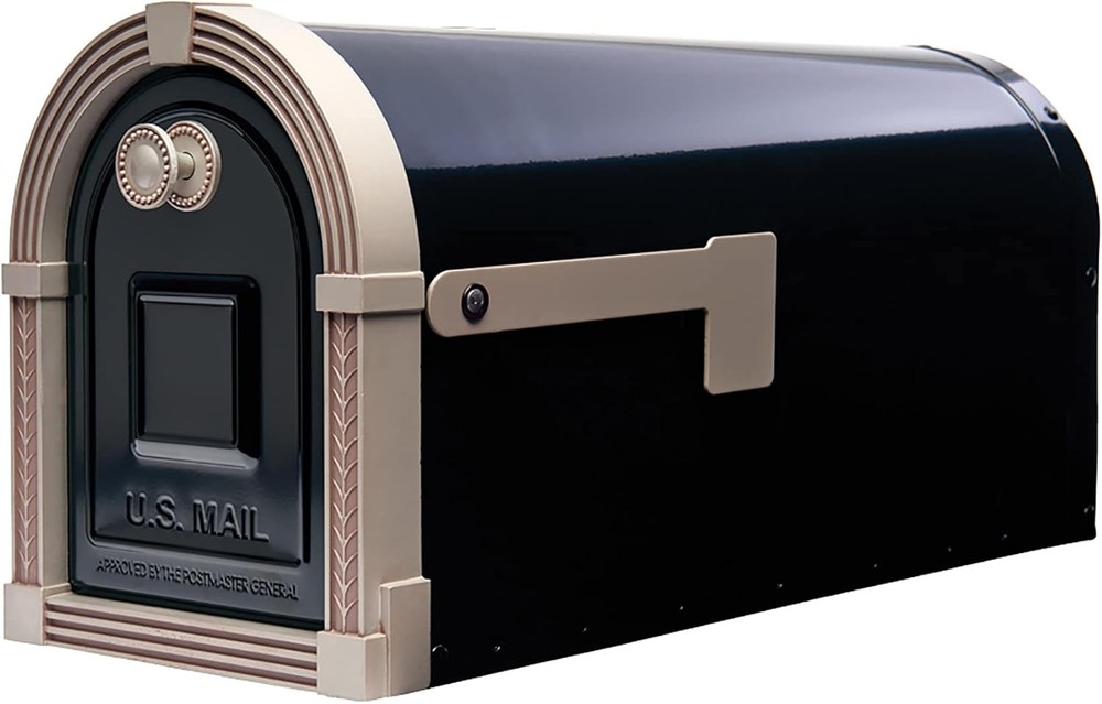 Brunswick Large, Steel, Post Mount Mailbox, Black & Brushed Nickel