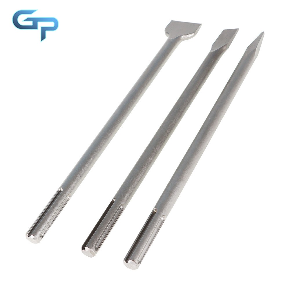 3 Pcs SDS Max Bits Set 16 Inch Long-Point Chisel Scaling Chisel Flat Chisel