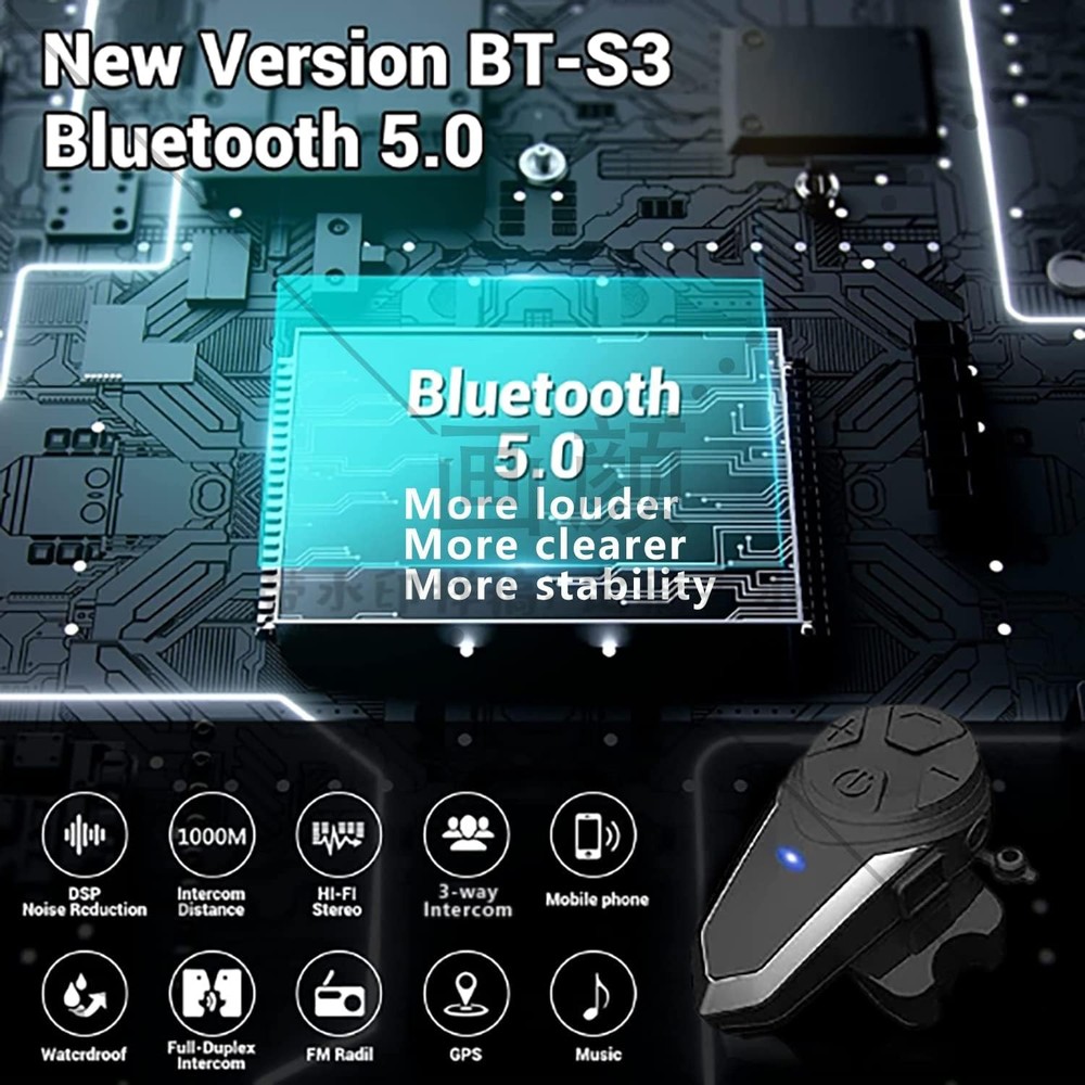 Motorcycle Bluetooth Headset, BT-S3 5.0 Dual Pack, Black