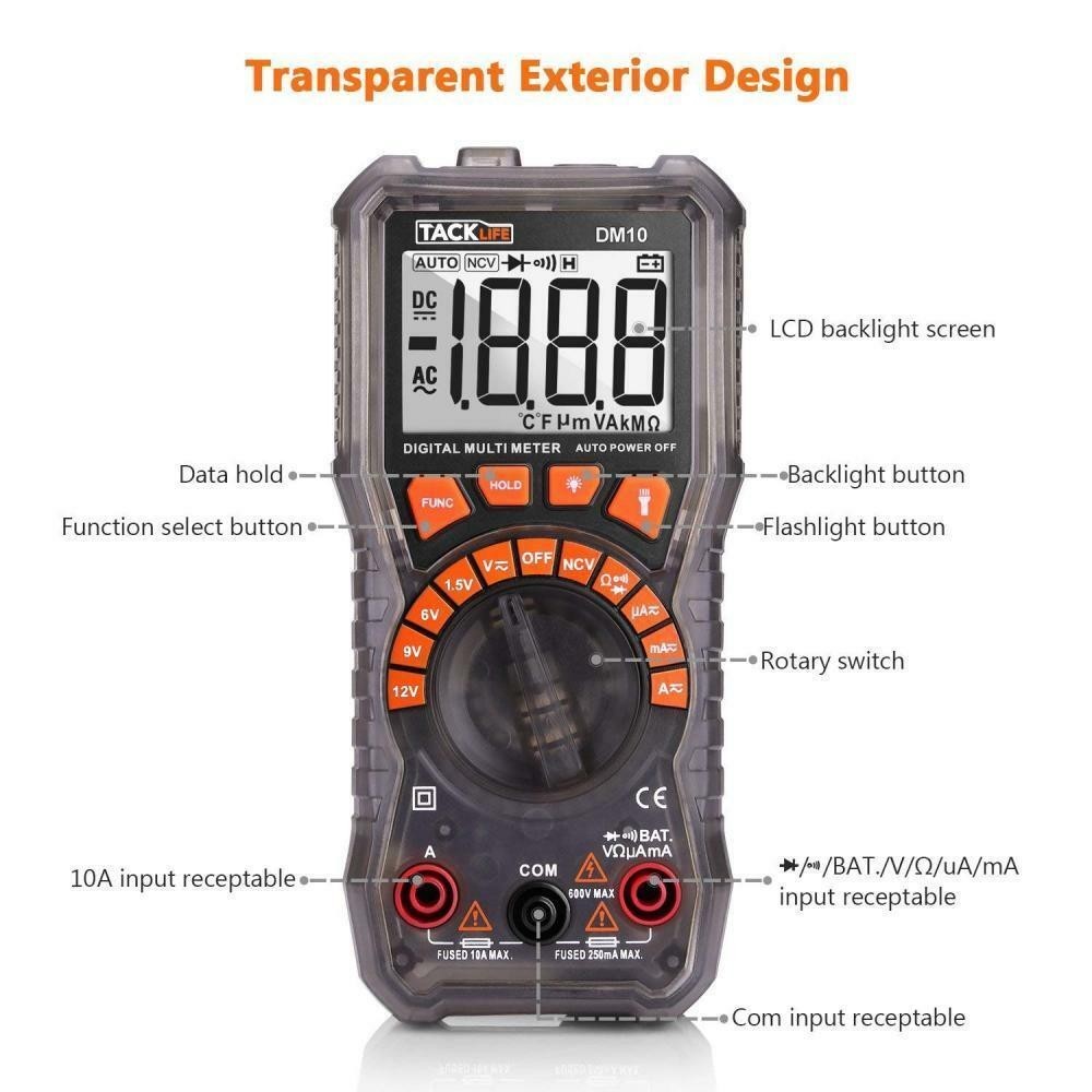 Electrical Voltage Tester Digital Multimeter w/ Alligator Clips Kickstand