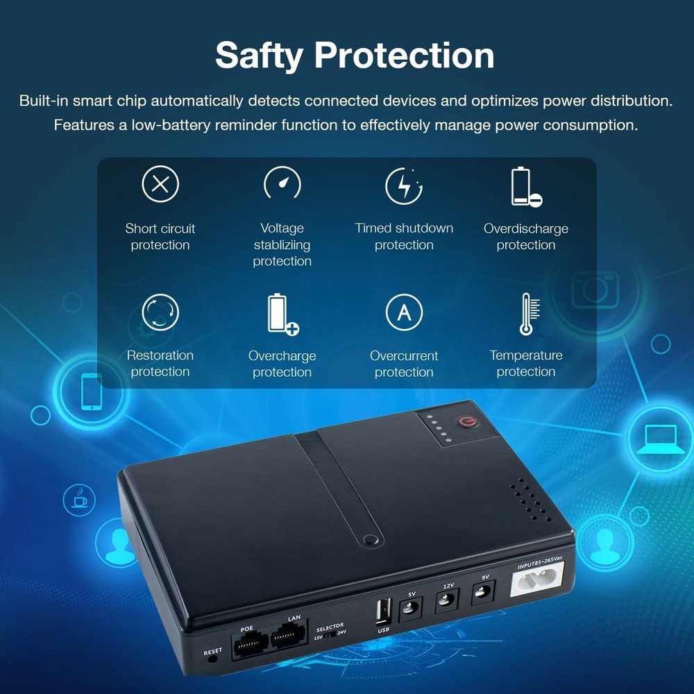 Mini DC UPS Uninterruptible Power Supply Backup for Router Modem Security Camera