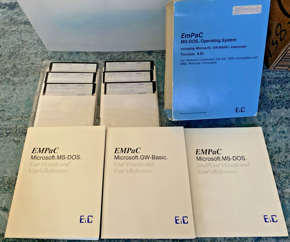 Microsoft MS DOS 4.01 5.25 Floppy Disk Software Set OEM Disks EMPaC + Manuals