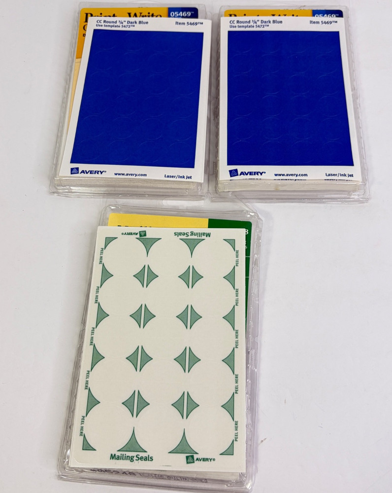 Avery Blue Removable Color Coding Labels Blue 5469 3/4" Round + Mailing Seals