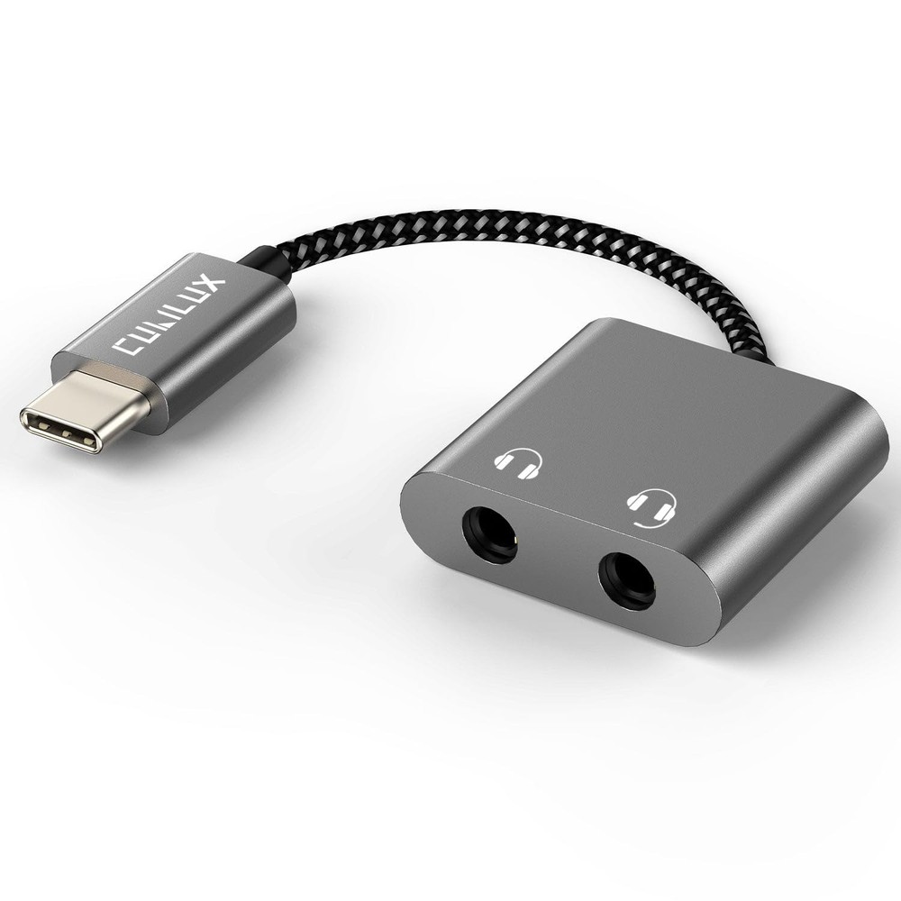 Cubilux USB C Double Headphone Splitter, 2-Way, C, Grey
