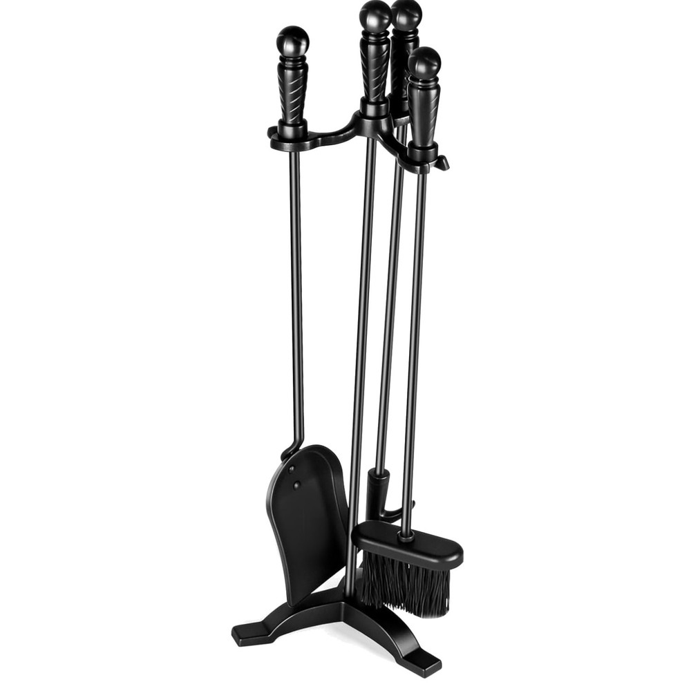 Durable Cast Iron Fire Tools with Stand - Complete Fireplace Tool Set for Homes