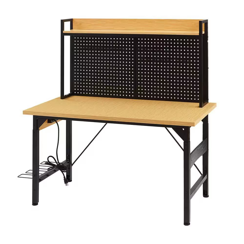 48" Heavy Duty Adjustable Workbench with Pegboard, Adjustable Work Table with Po