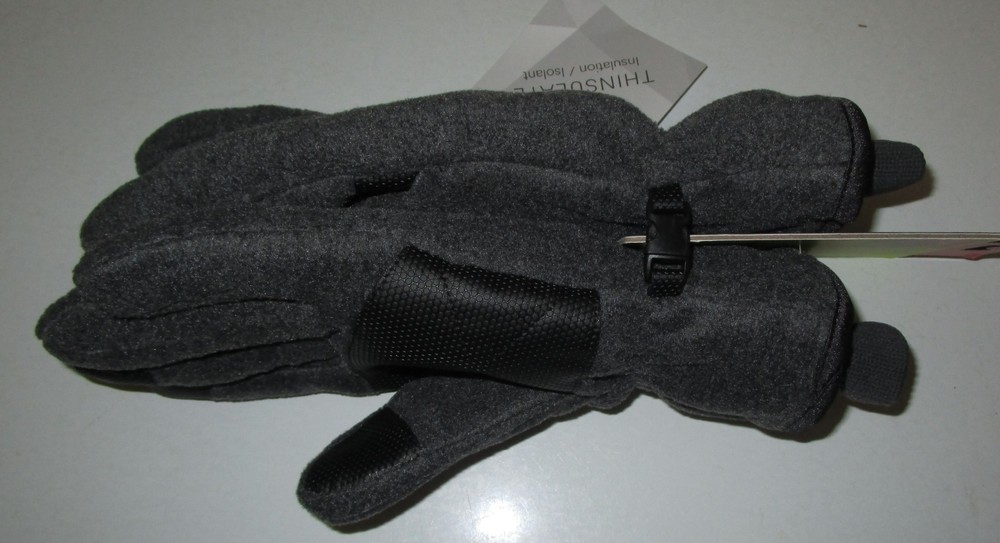 TEK GEAR~SMALL MEDIUM~Men's Dark Coal Heather Microfleece Cuffed Gloves