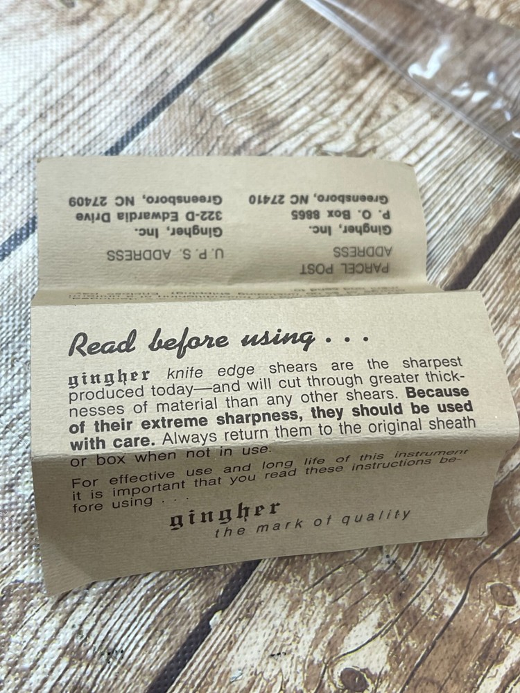 Gingher knife edge applique shears scissors 6" Germany