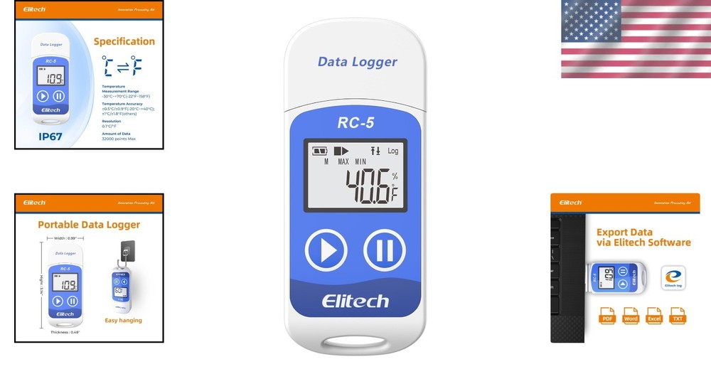 Professional USB Temperature Data Logger - 32000 Points, High Accuracy & LCD